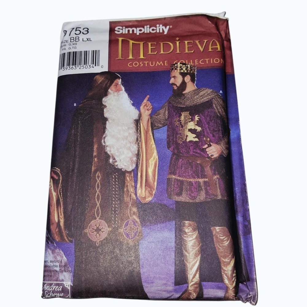 Simplicity 9753 Medieval King Wizard Costume Pattern BB L-XL